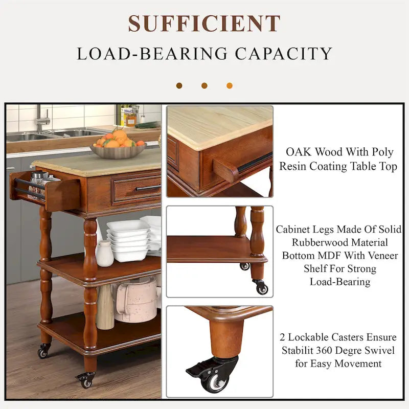 56 inch Rolling Kitchen Island with Storage