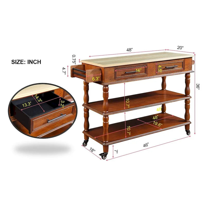 56 inch Rolling Kitchen Island with Storage