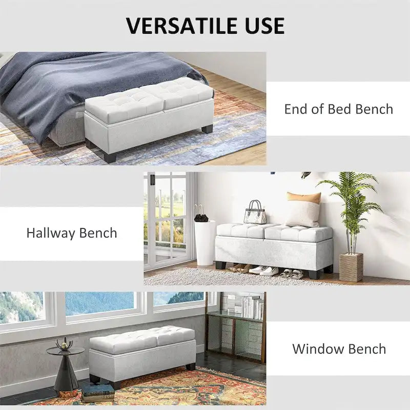 46 Storage Upholstered Ottoman Bench with Steel Frame