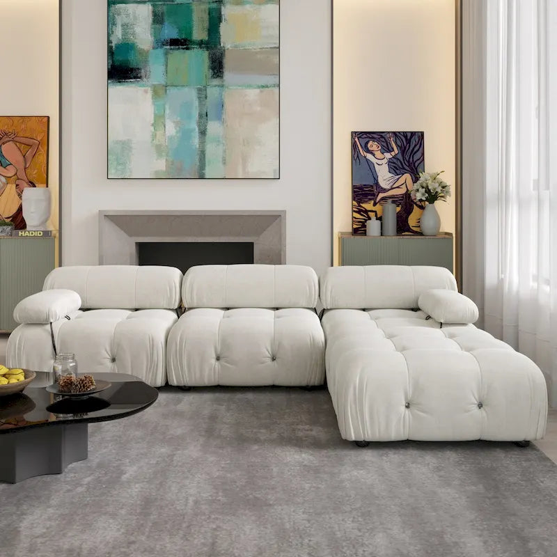 104 L-Shaped Sectional Sofa,Minimalist Velvet Sofas Couches with Reversible Chaise Ottoman