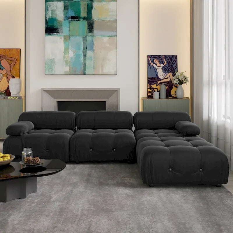 104 L-Shaped Sectional Sofa,Minimalist Velvet Sofas Couches with Reversible Chaise Ottoman