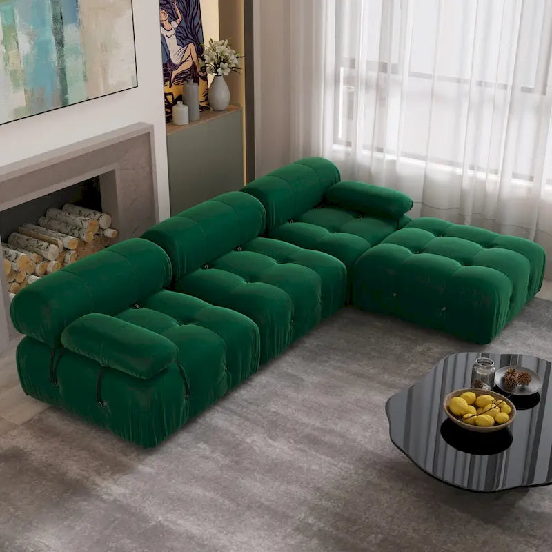104 L-Shaped Sectional Sofa,Minimalist Velvet Sofas Couches with Reversible Chaise Ottoman