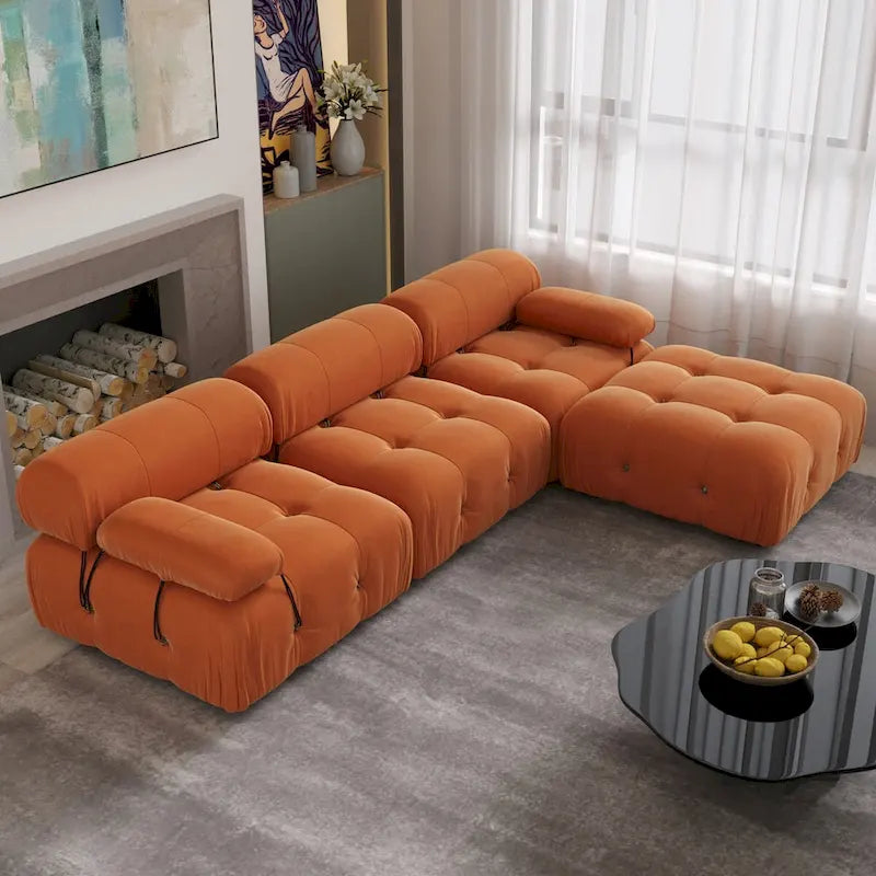104 L-Shaped Sectional Sofa,Minimalist Velvet Sofas Couches with Reversible Chaise Ottoman