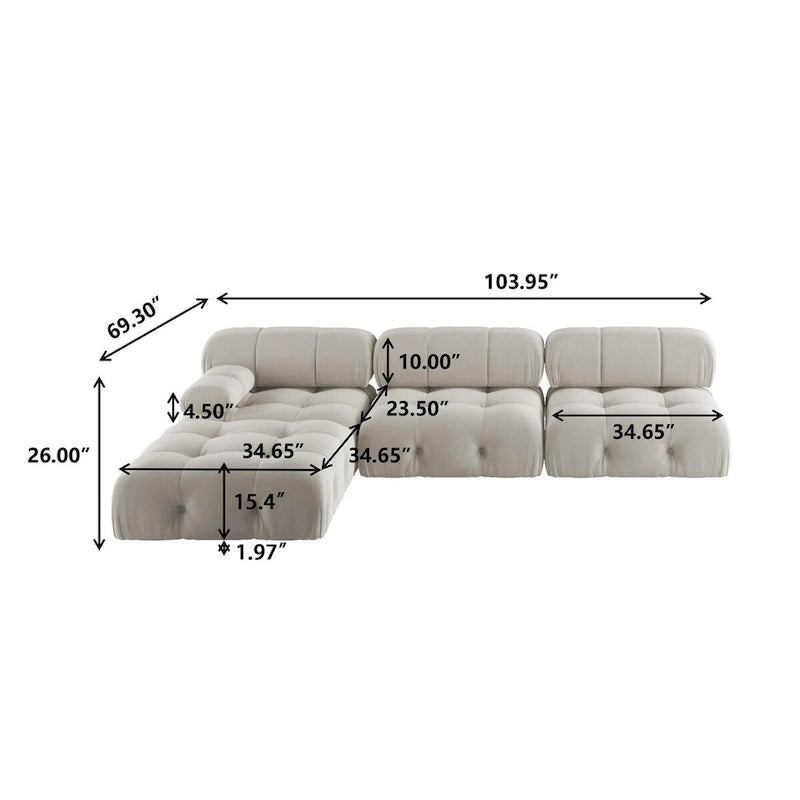 104 L-Shaped Sectional Sofa,Minimalist Velvet Sofas Couches with Reversible Chaise Ottoman