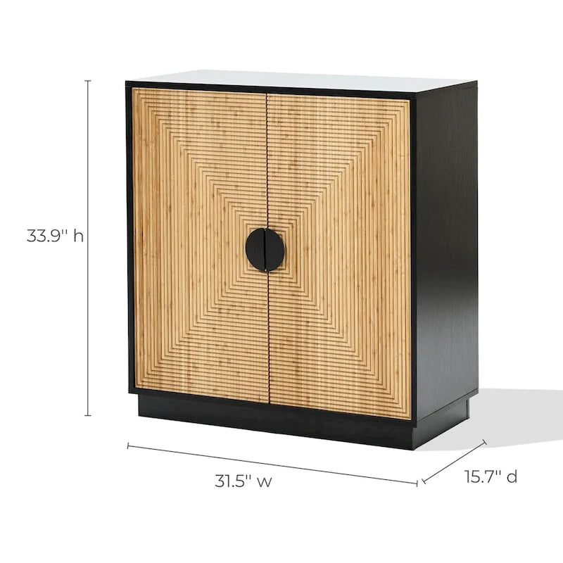 Modern Boho 2-Door Black Accent Cabinet with Bamboo Strips - 33.9 H x 31.5 W x 15.7 D