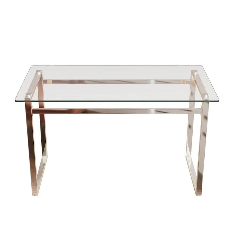 Modern Minimalist Rectangular Glass Dining Table for 4-6 with 0.31 Tempered Glass Tabletop and Silver Chrome Metal Legs