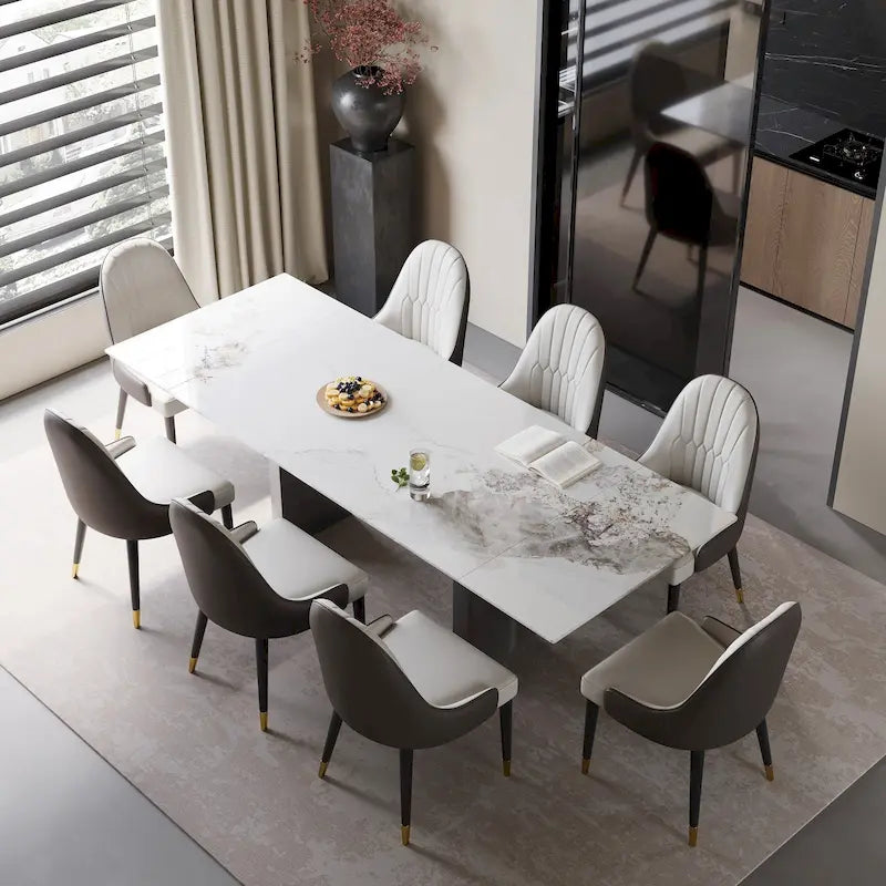 9 - Piece 94.48 Extendable Sintered Stone Dining Table with 8 Chairs Dining Set