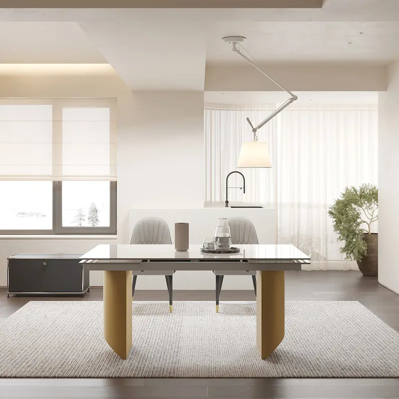 9 - Piece 94.48 Extendable Sintered Stone Dining Table with 8 Chairs Dining Set