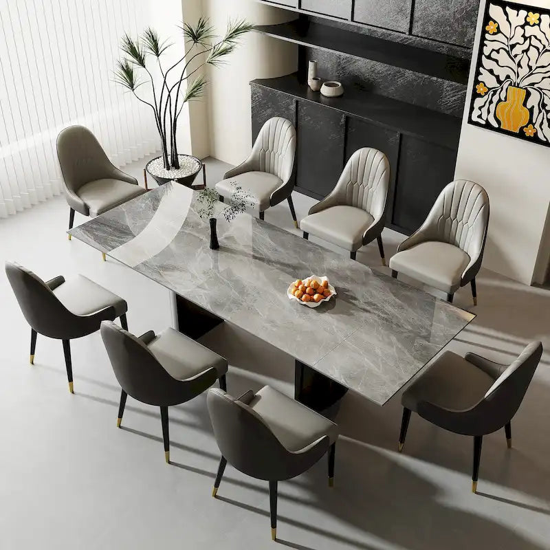 9 - Piece 94.48 Extendable Sintered Stone Dining Table with 8 Chairs Dining Set