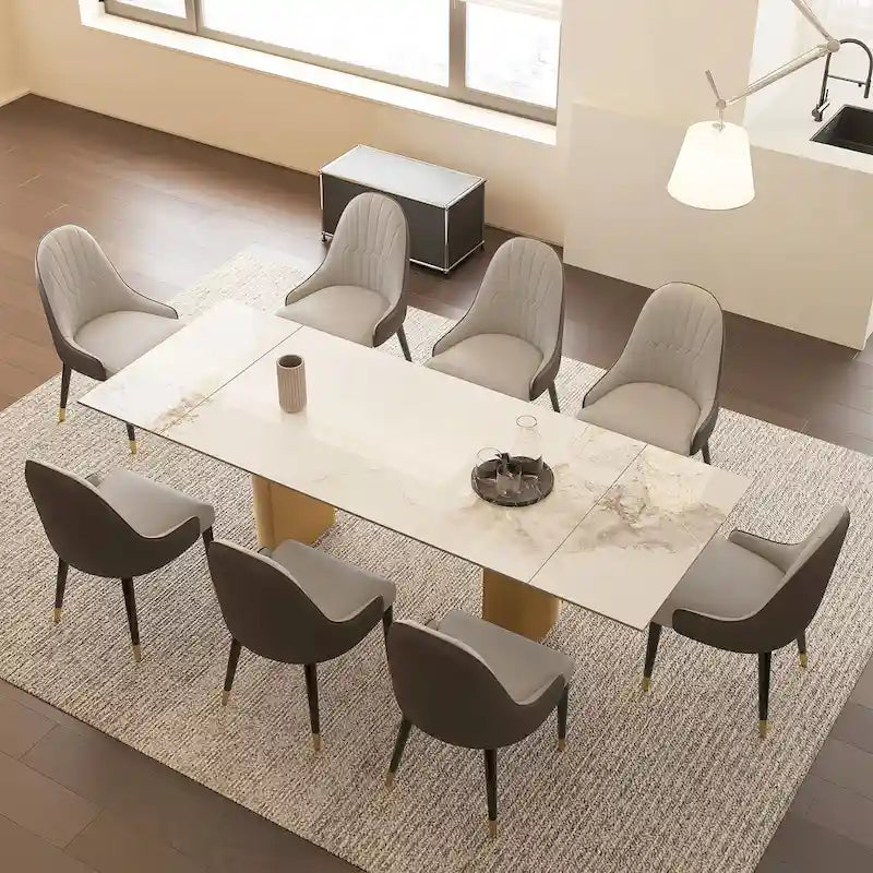 9 - Piece 94.48 Extendable Sintered Stone Dining Table with 8 Chairs Dining Set