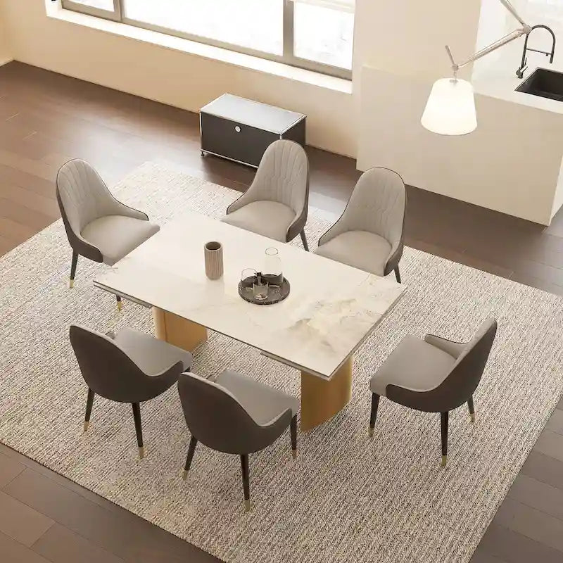 9 - Piece 94.48 Extendable Sintered Stone Dining Table with 8 Chairs Dining Set