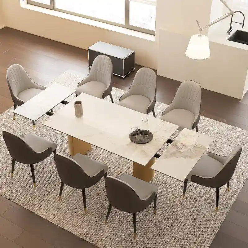 9 - Piece 94.48 Extendable Sintered Stone Dining Table with 8 Chairs Dining Set