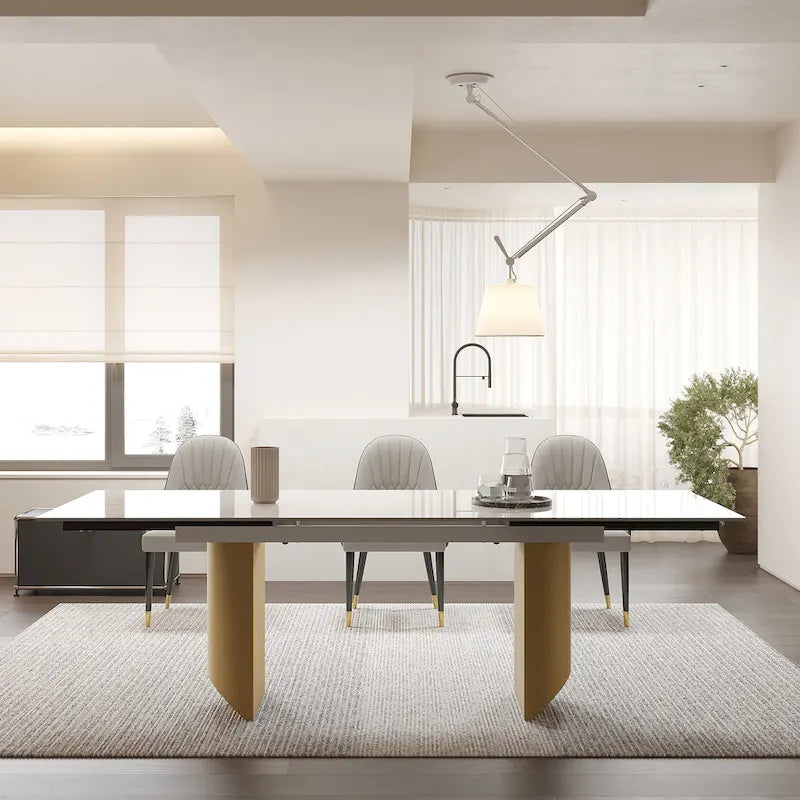 9 - Piece 94.48 Extendable Sintered Stone Dining Table with 8 Chairs Dining Set