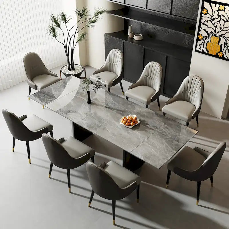 9 - Piece 94.48 Extendable Sintered Stone Dining Table with 8 Chairs Dining Set