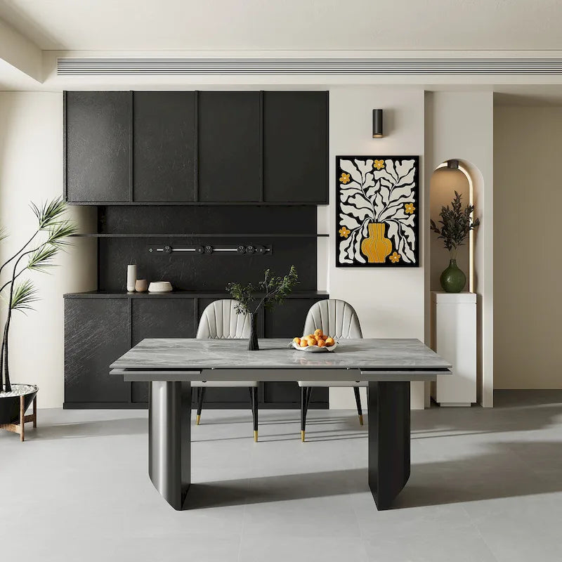 9 - Piece 94.48 Extendable Sintered Stone Dining Table with 8 Chairs Dining Set