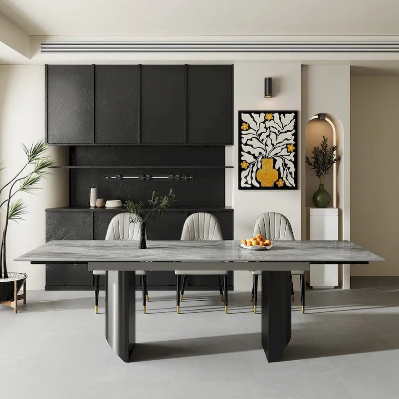 9 - Piece 94.48 Extendable Sintered Stone Dining Table with 8 Chairs Dining Set