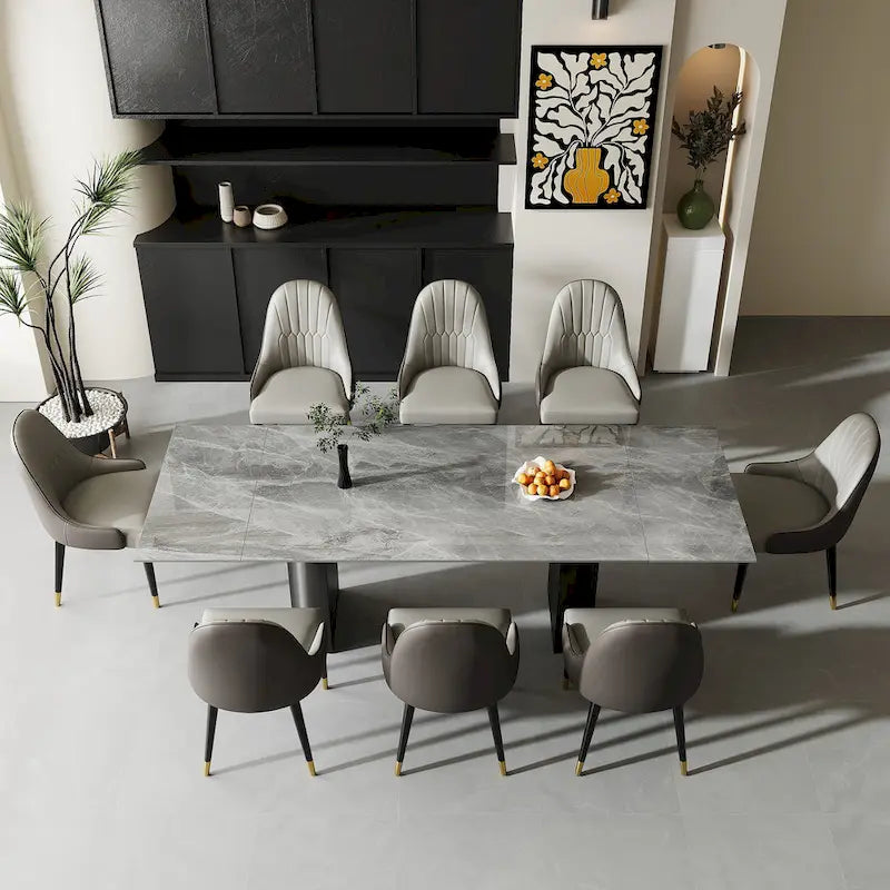 9 - Piece 94.48 Extendable Sintered Stone Dining Table with 8 Chairs Dining Set
