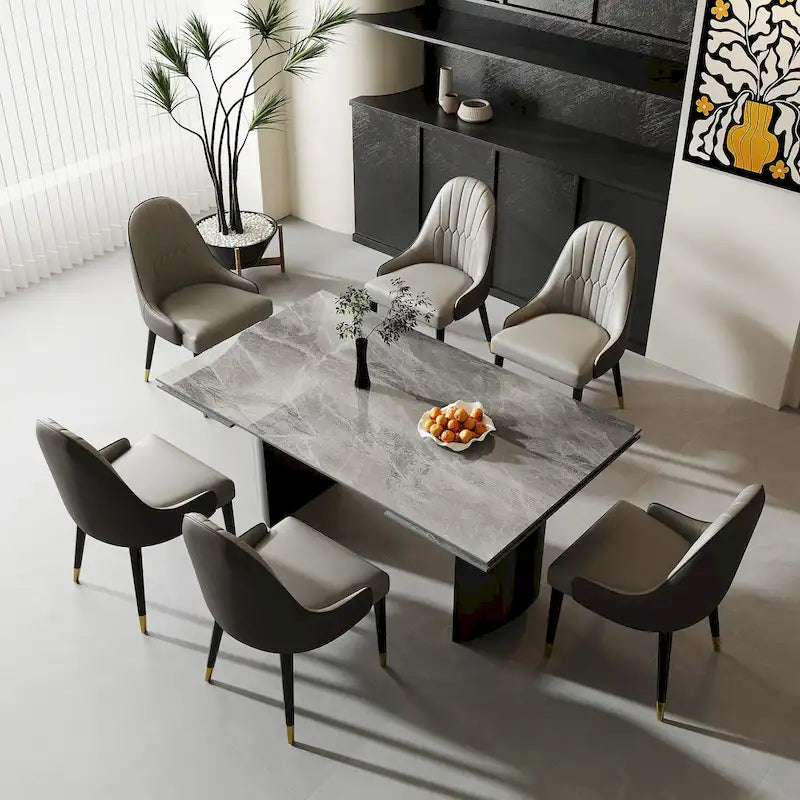 9 - Piece 94.48 Extendable Sintered Stone Dining Table with 8 Chairs Dining Set