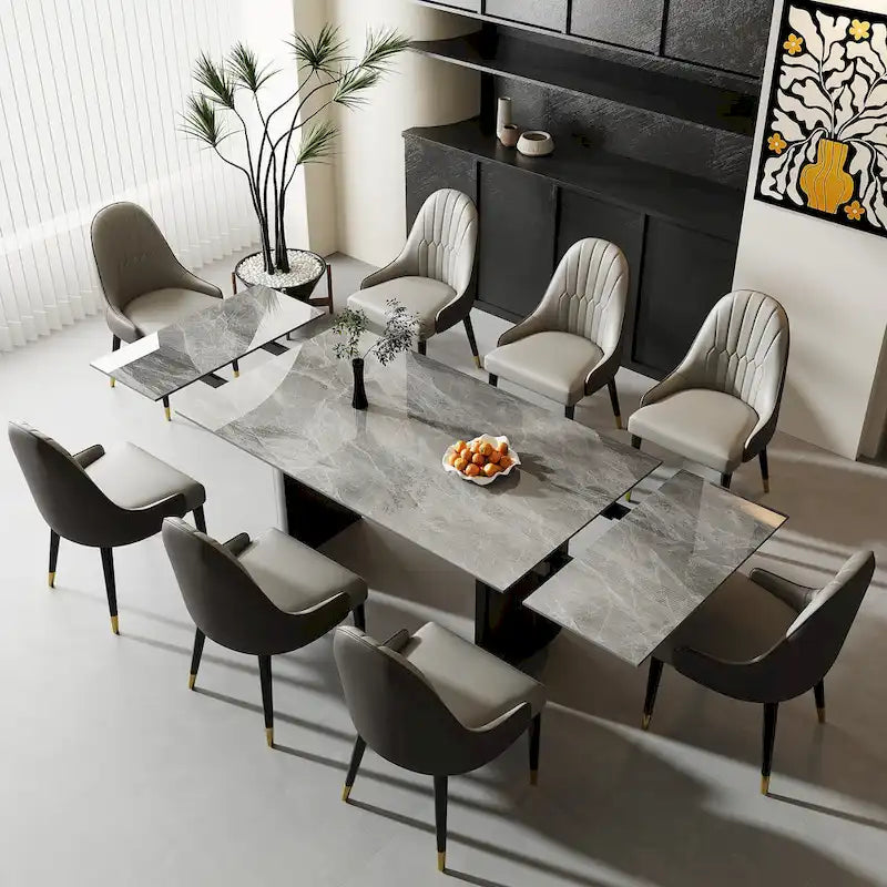 9 - Piece 94.48 Extendable Sintered Stone Dining Table with 8 Chairs Dining Set