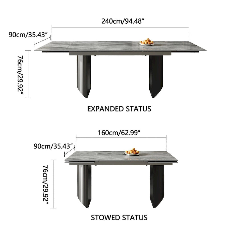 9 - Piece 94.48 Extendable Sintered Stone Dining Table with 8 Chairs Dining Set