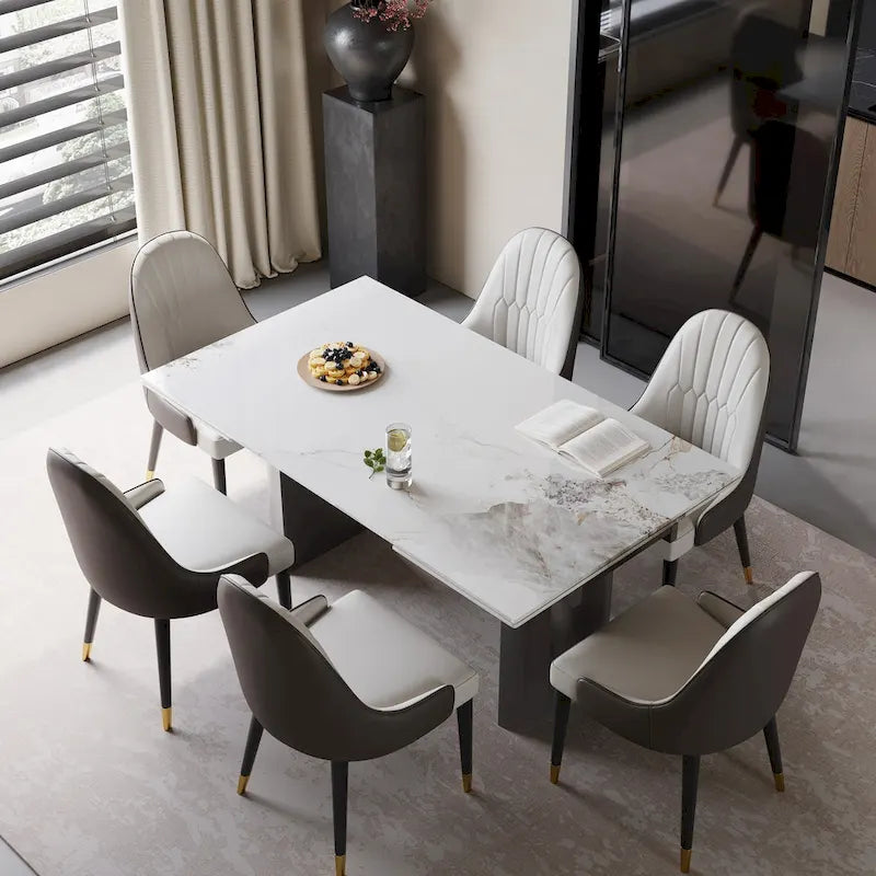 9 - Piece 94.48 Extendable Sintered Stone Dining Table with 8 Chairs Dining Set