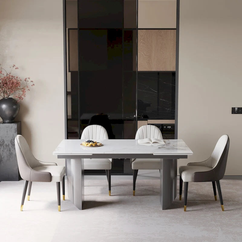 9 - Piece 94.48 Extendable Sintered Stone Dining Table with 8 Chairs Dining Set