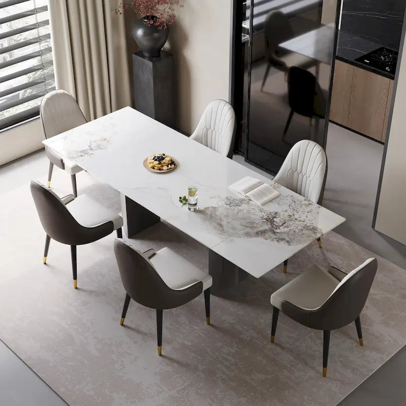 9 - Piece 94.48 Extendable Sintered Stone Dining Table with 8 Chairs Dining Set