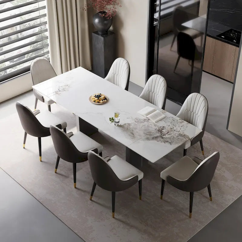 9 - Piece 94.48 Extendable Sintered Stone Dining Table with 8 Chairs Dining Set