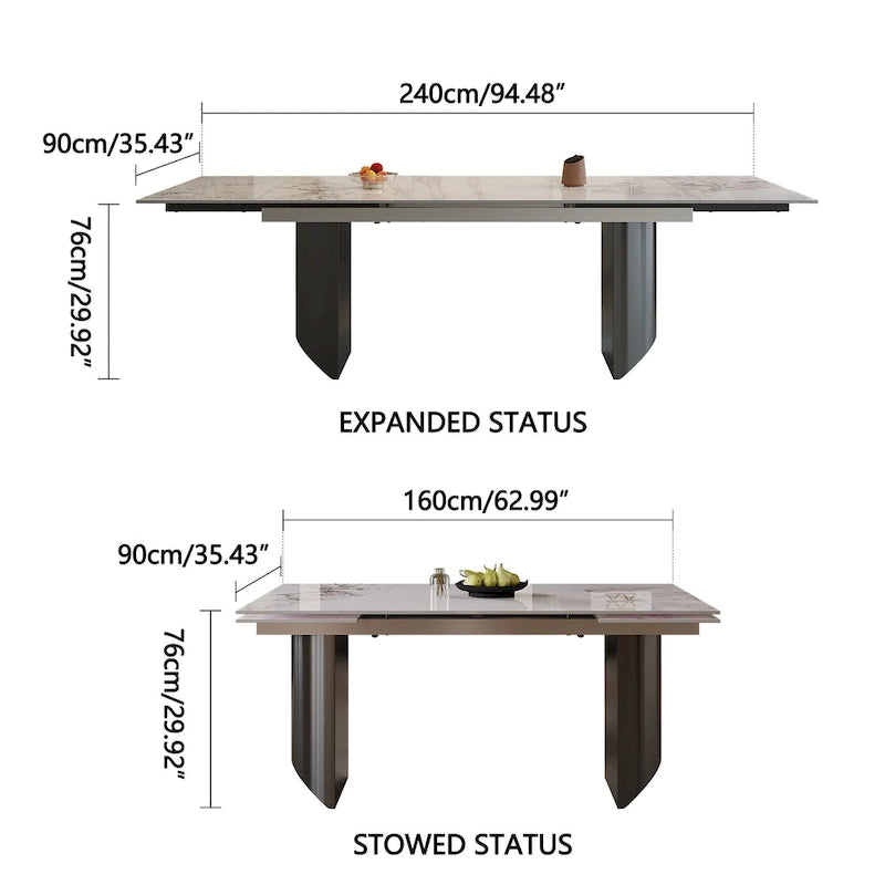 9 - Piece 94.48 Extendable Sintered Stone Dining Table with 8 Chairs Dining Set