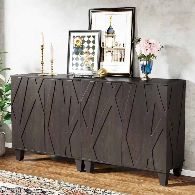 55-Inch Sideboard, Wood Buffet Cabinet with Adjustable Shelf