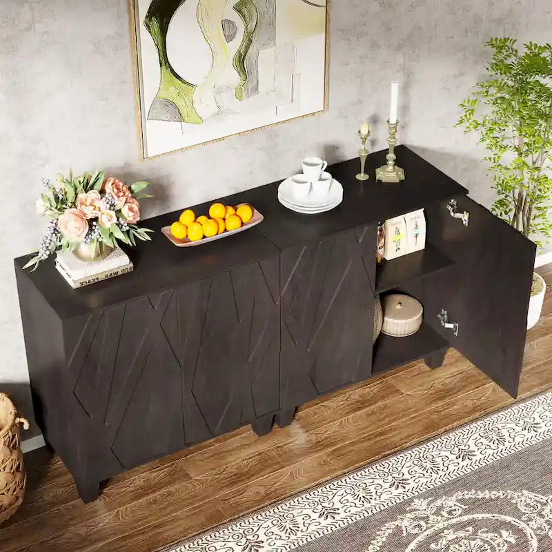 55-Inch Sideboard, Wood Buffet Cabinet with Adjustable Shelf