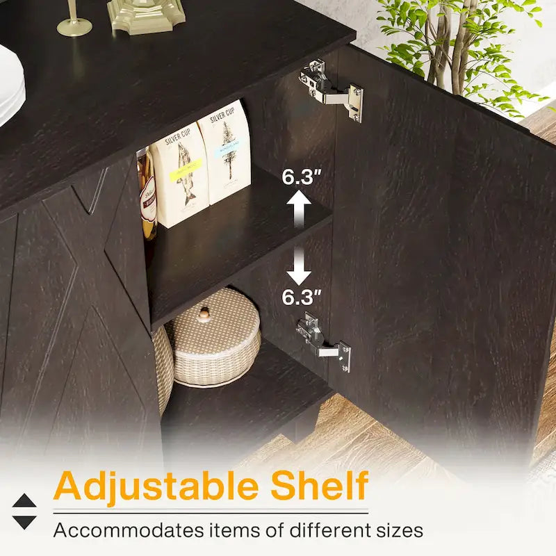 55-Inch Sideboard, Wood Buffet Cabinet with Adjustable Shelf