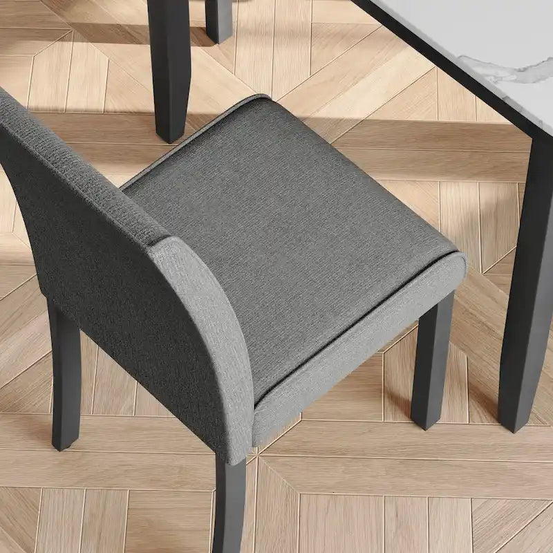Corvus Fowey 5-piece Dining Set, Marble Sticker MDF Table and 4 Upholstered Chairs