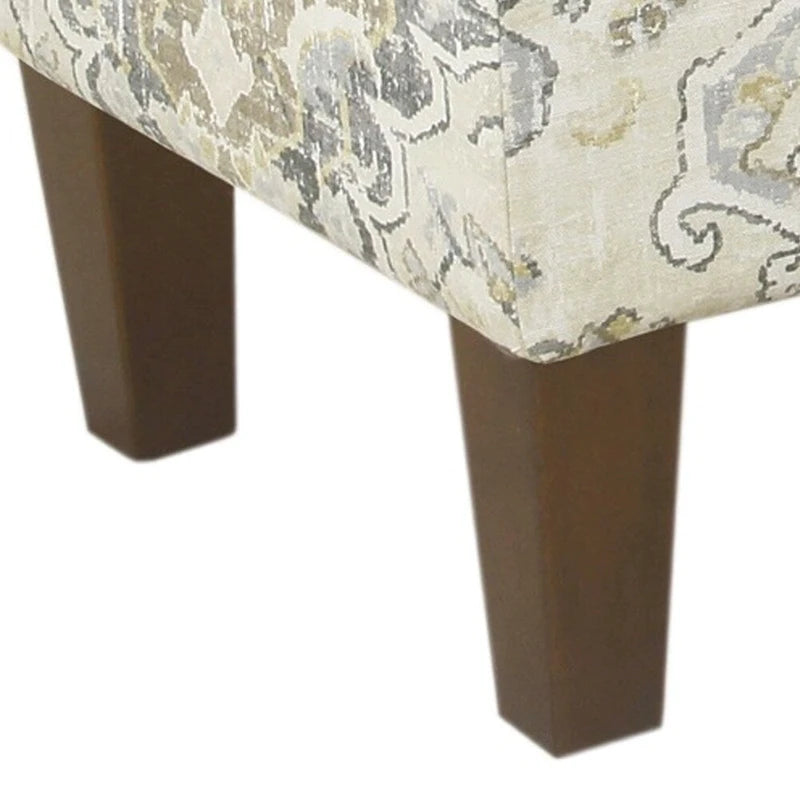 Medallion Print Fabric Upholstered Wooden Bench With Hinged Storage, Large, Brown and Cream
