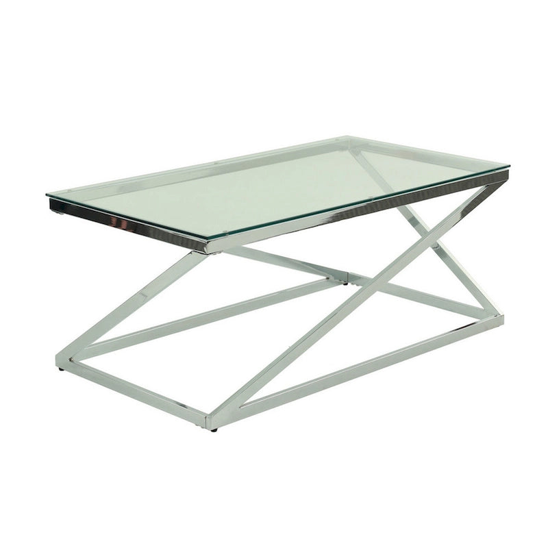 Gen Coffee and End Table Set of 3, Tempered Glass Top, Chrome Metal Base