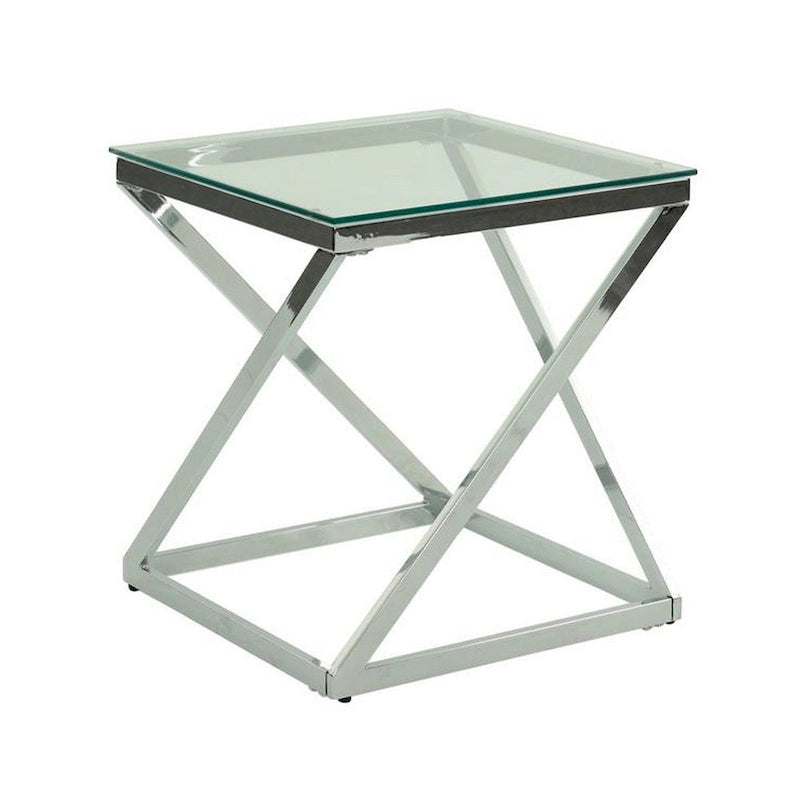 Gen Coffee and End Table Set of 3, Tempered Glass Top, Chrome Metal Base