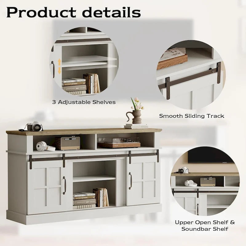 58 TV Stand Entertainment Center with Storage Cabinet and Shelves - 58 inches