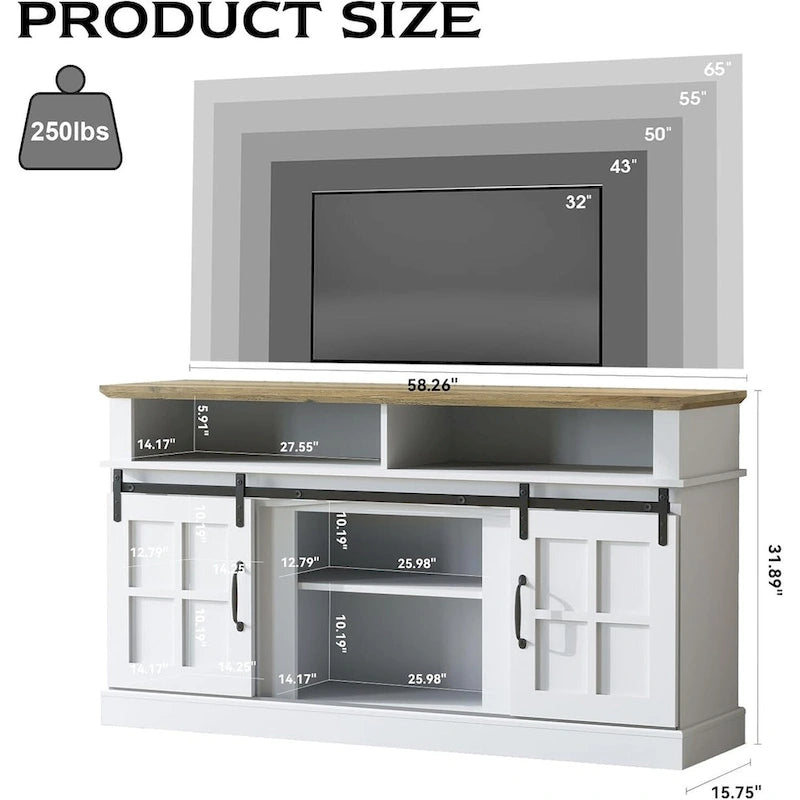 58 TV Stand Entertainment Center with Storage Cabinet and Shelves - 58 inches