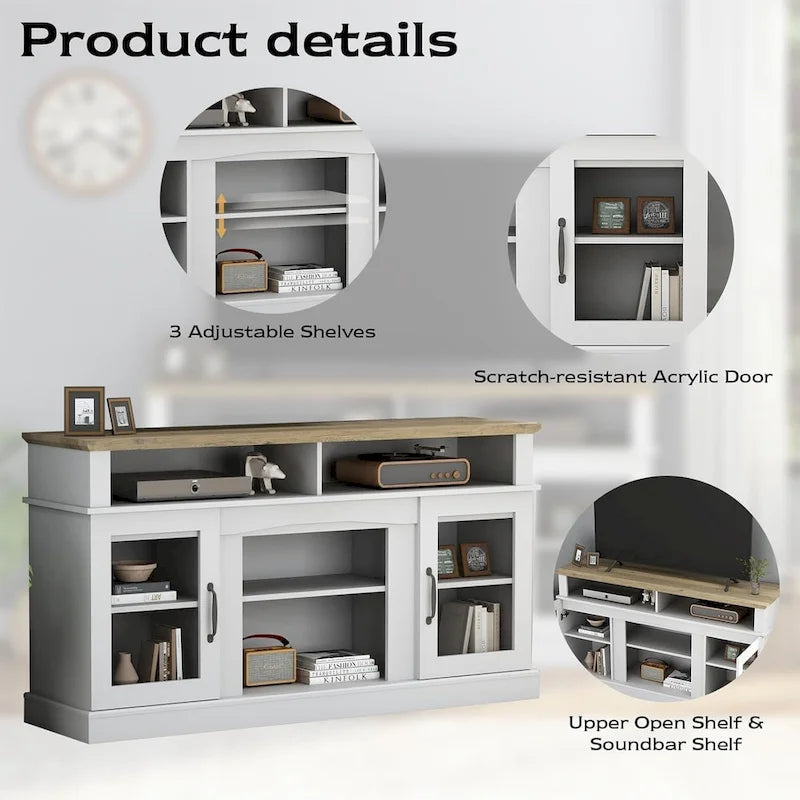 58 TV Stand Entertainment Center with Storage Cabinet and Shelves - 58 inches