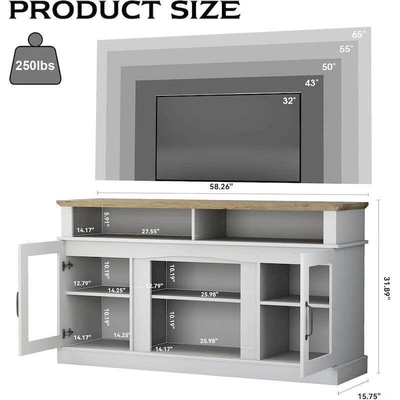 58 TV Stand Entertainment Center with Storage Cabinet and Shelves - 58 inches
