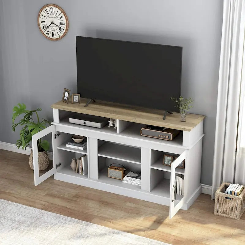 58 TV Stand Entertainment Center with Storage Cabinet and Shelves - 58 inches