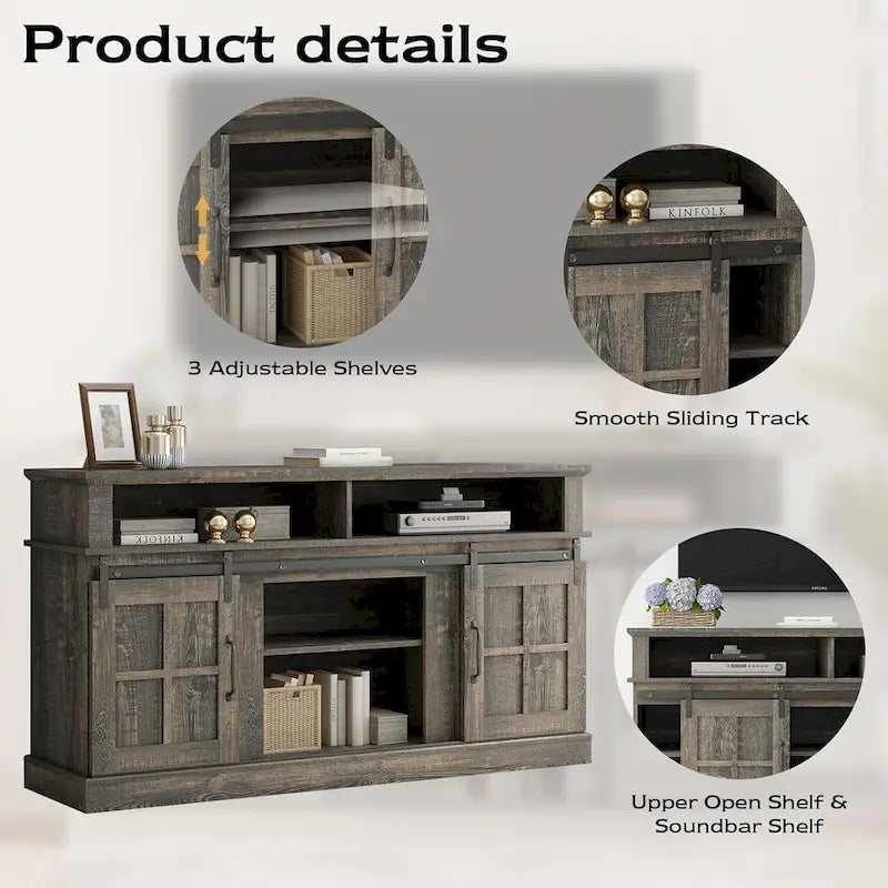 58 TV Stand Entertainment Center with Storage Cabinet and Shelves - 58 inches