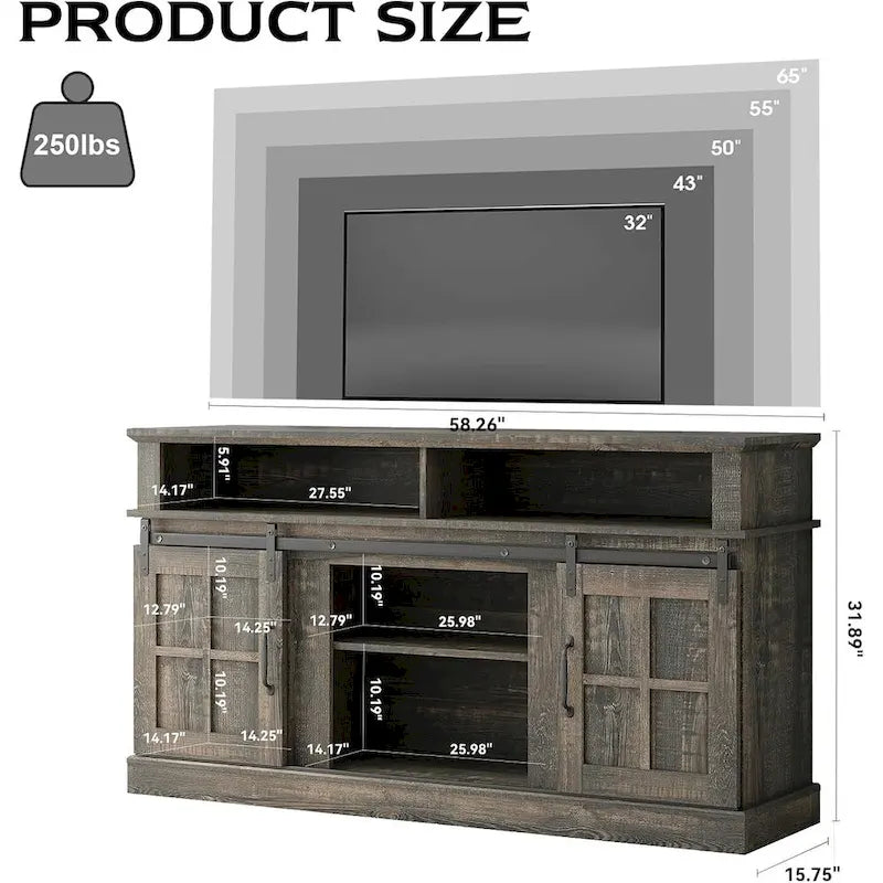 58 TV Stand Entertainment Center with Storage Cabinet and Shelves - 58 inches