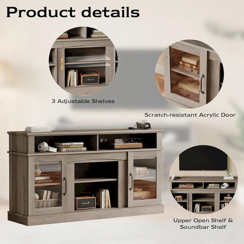 58 TV Stand Entertainment Center with Storage Cabinet and Shelves - 58 inches