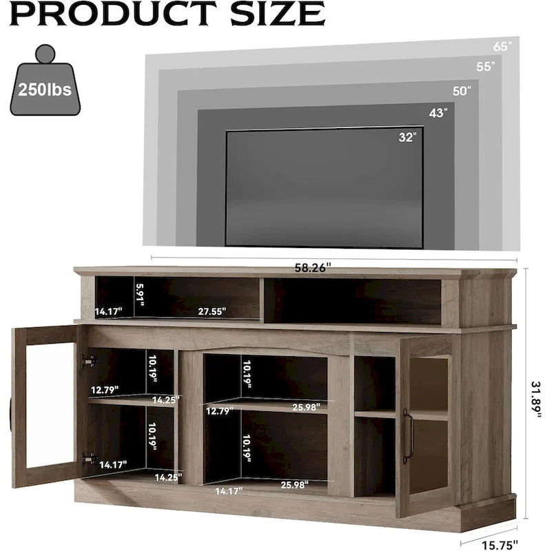 58 TV Stand Entertainment Center with Storage Cabinet and Shelves - 58 inches