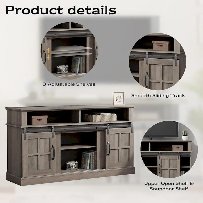 58 TV Stand Entertainment Center with Storage Cabinet and Shelves - 58 inches