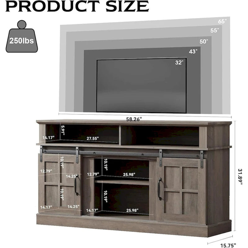 58 TV Stand Entertainment Center with Storage Cabinet and Shelves - 58 inches