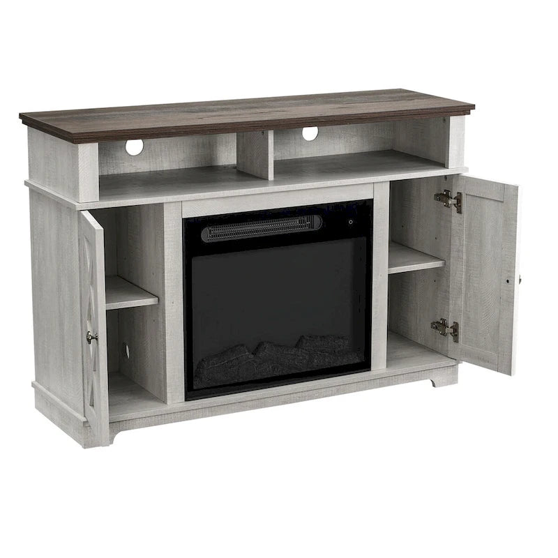 48 in. White TV Stand for TVs up to 55 in. with Electric Fireplace