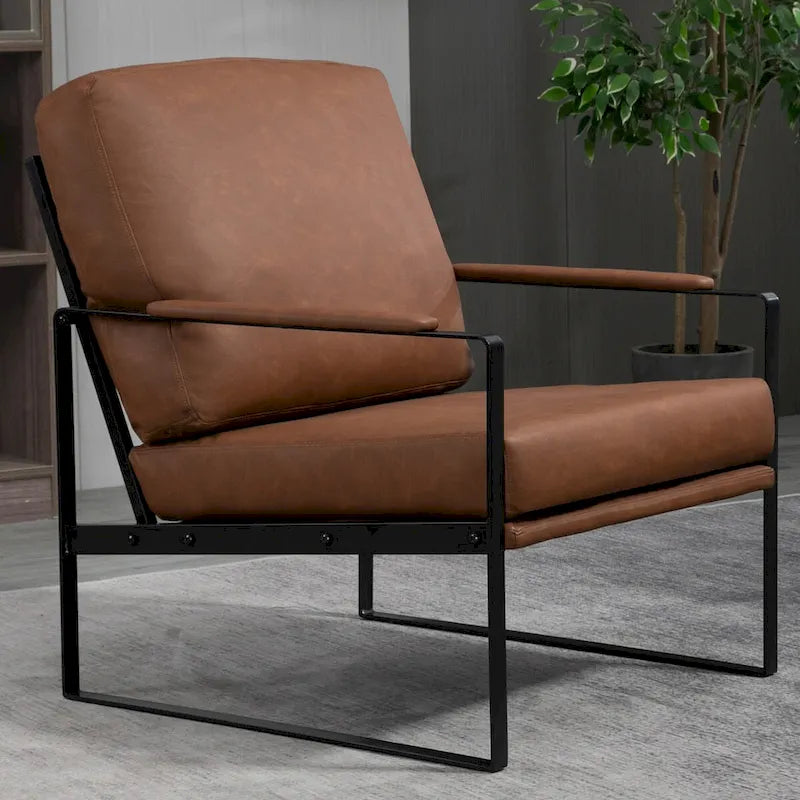 Ayume Brown Faux Leather with Black Iron Legs