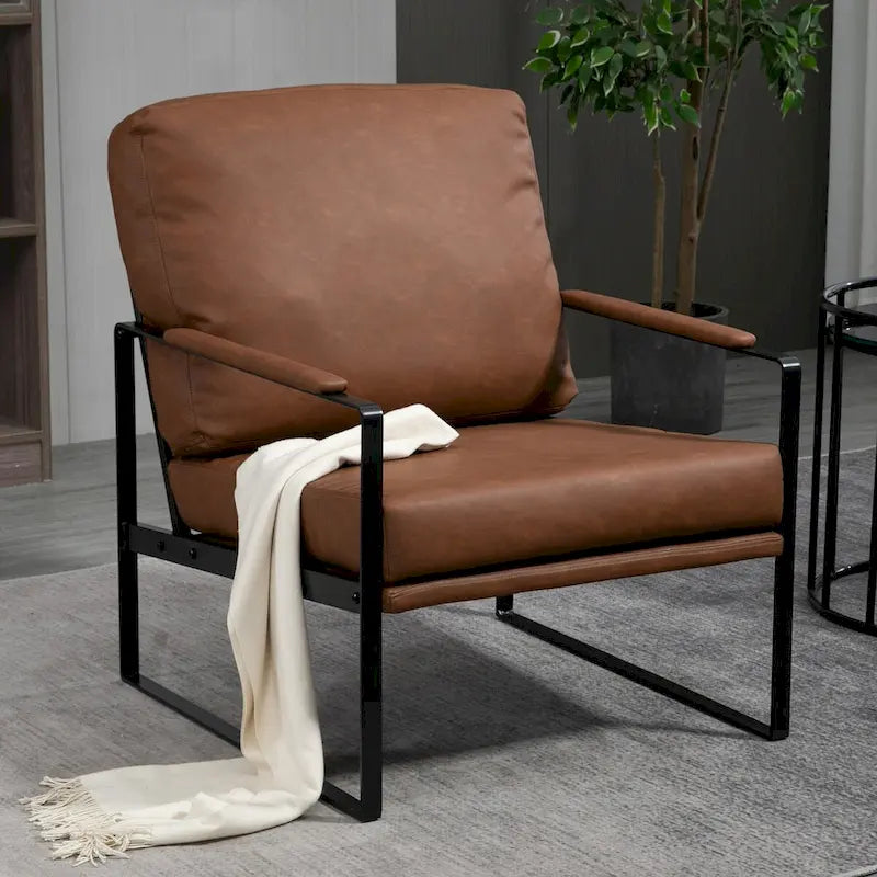 Ayume Brown Faux Leather with Black Iron Legs